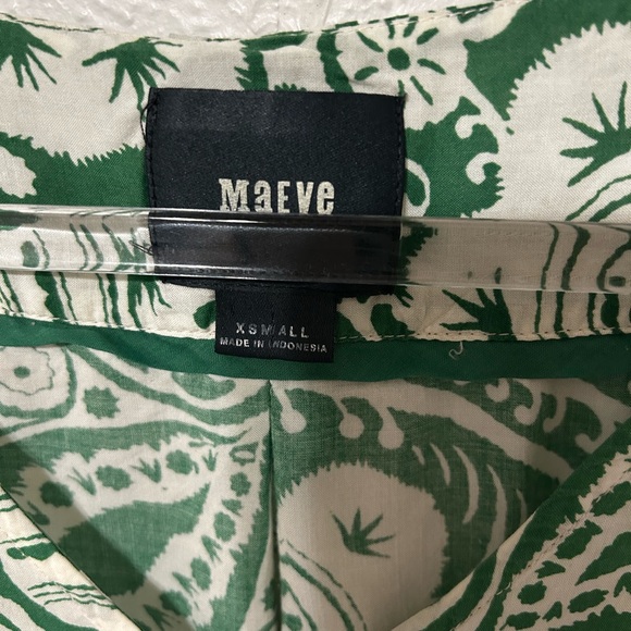 ⛵️Anthropology Maeve Green and White Paisley floral print blouse size Xsmall GUC - Picture 5 of 10